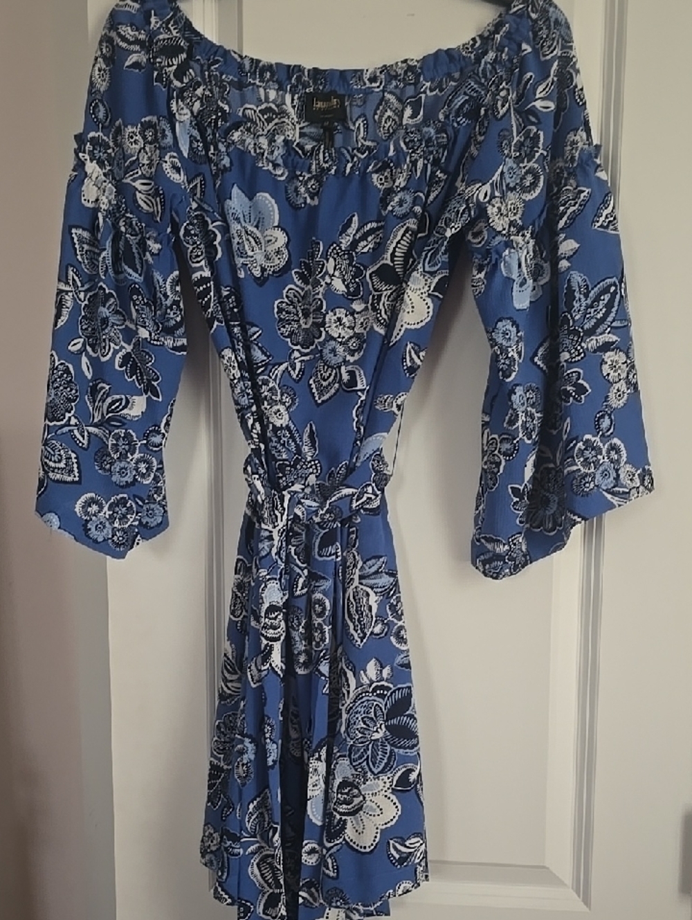 Blue Floral Off-Shoulder Dress